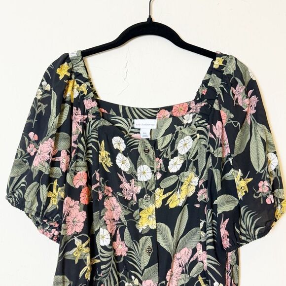 Liz Claiborne Tropical Floral Square Neck Blouse (XL Petite) Off the Shoulder - Picture 3 of 11